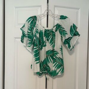 Tropical Leaf Print Front Tie Women's Blouse